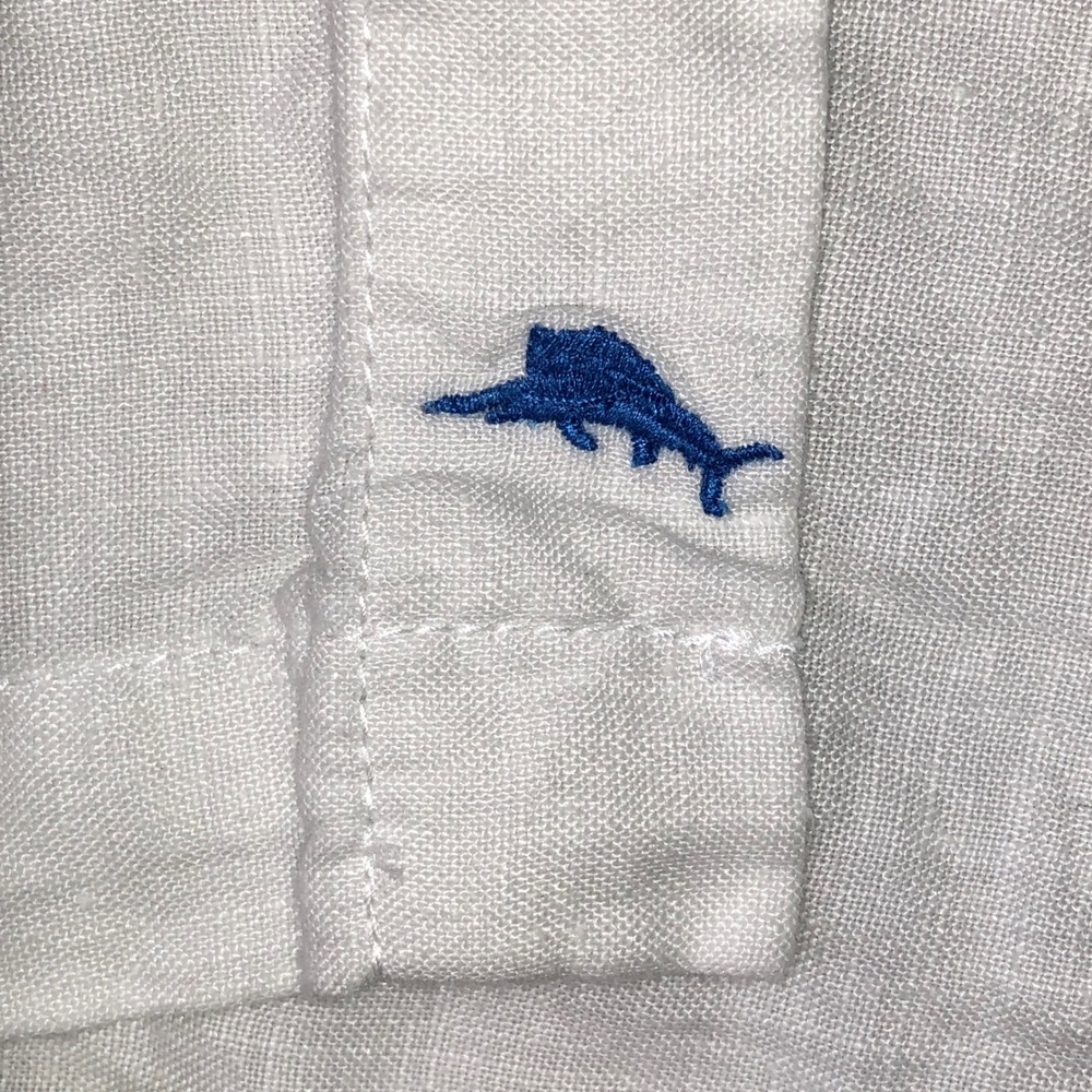 Tommy Bahama Reverse Print Linen Men XXL Button Shirt White Blue Floral Hawaiian - Picture 3 of 16